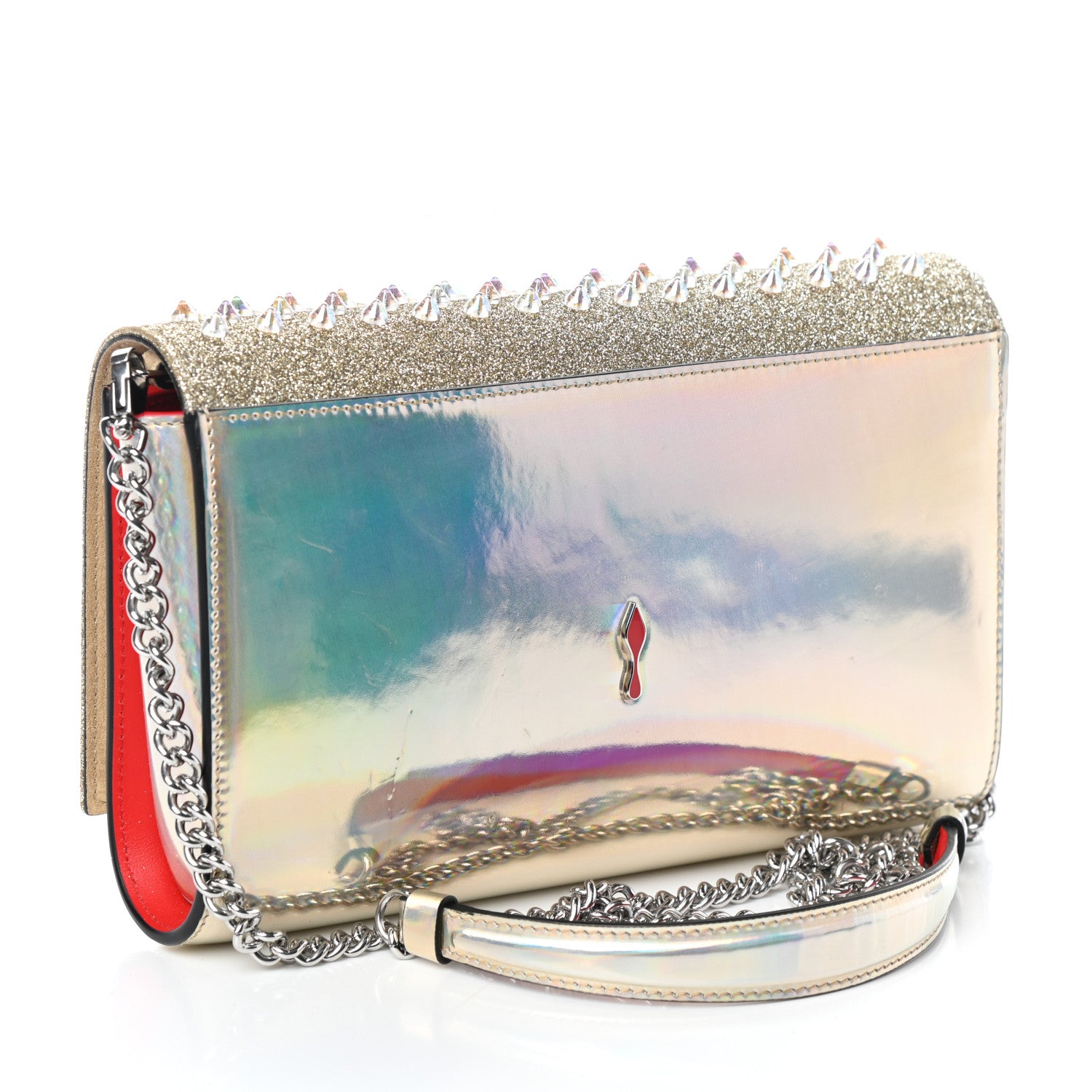 Christian Louboutin Glitter Metallic Patent Calfskin Psychic Spikes Paloma Clutch Gold 3 of 10