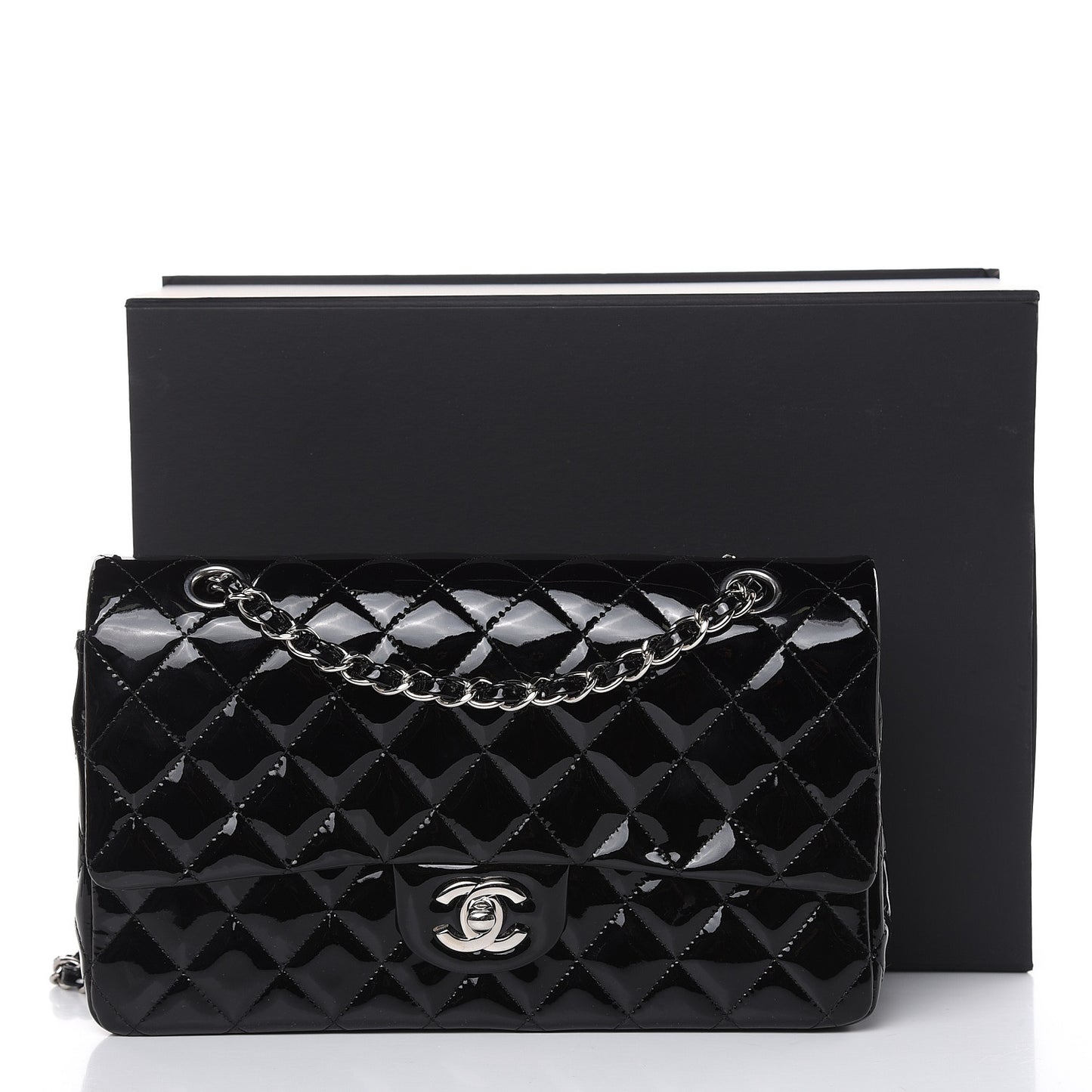 Patent Quilted Medium Double Flap Black