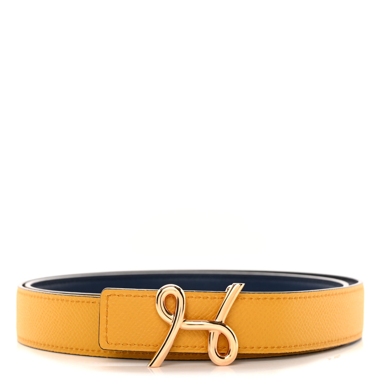 Hermes Swift Epsom 24mm H Cursives Belt 80 32 Jaune Ambre Bleu Saphir 1 of 6