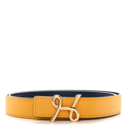 Hermes Swift Epsom 24mm H Cursives Belt 80 32 Jaune Ambre Bleu Saphir 1 of 6
