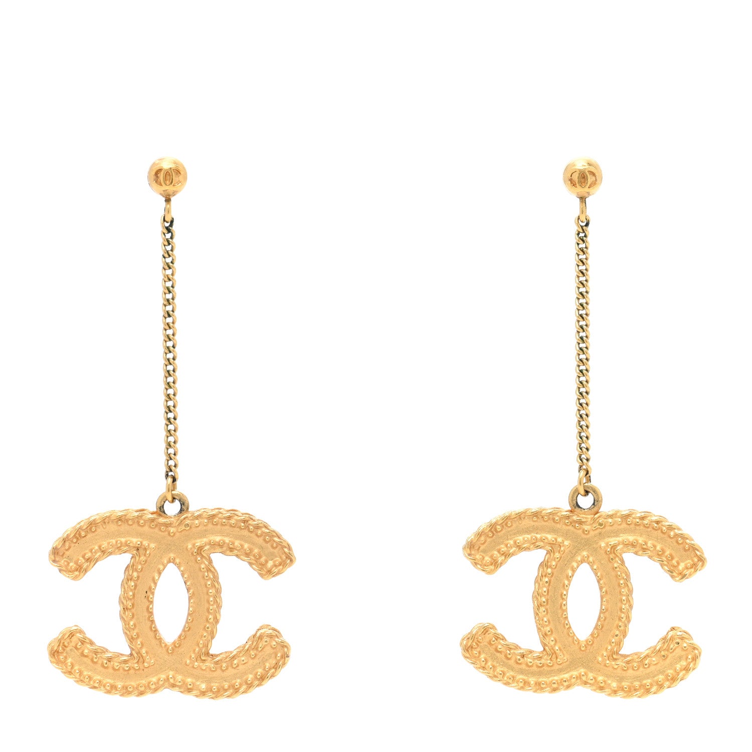 Chanel CC Drop Earrings Matte Gold 2 of 8