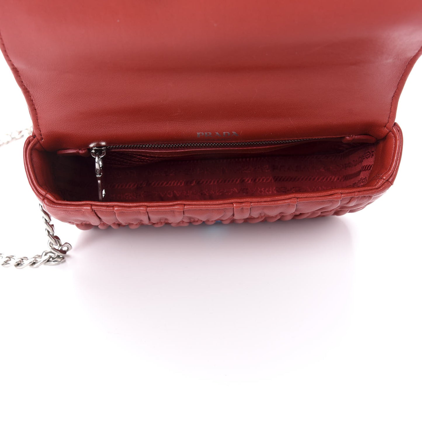 Nappa Gaufre Small Chain Flap Shoulder Bag Fuoco
