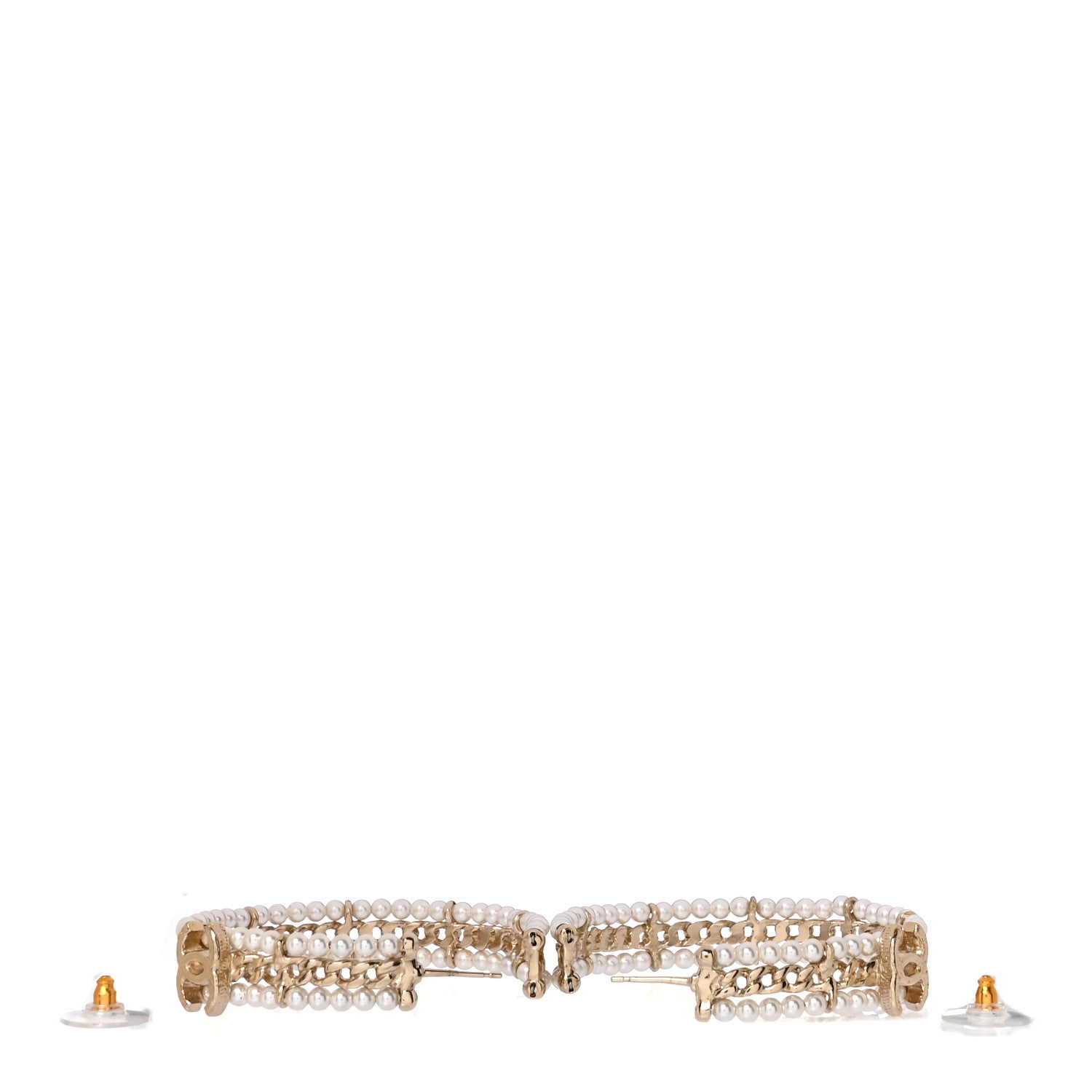 Chanel Pearl CC Chain Hoop Earrings Gold 3 of 5