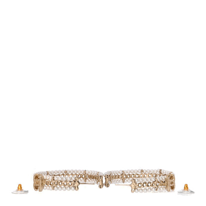 Chanel Pearl CC Chain Hoop Earrings Gold 3 of 5