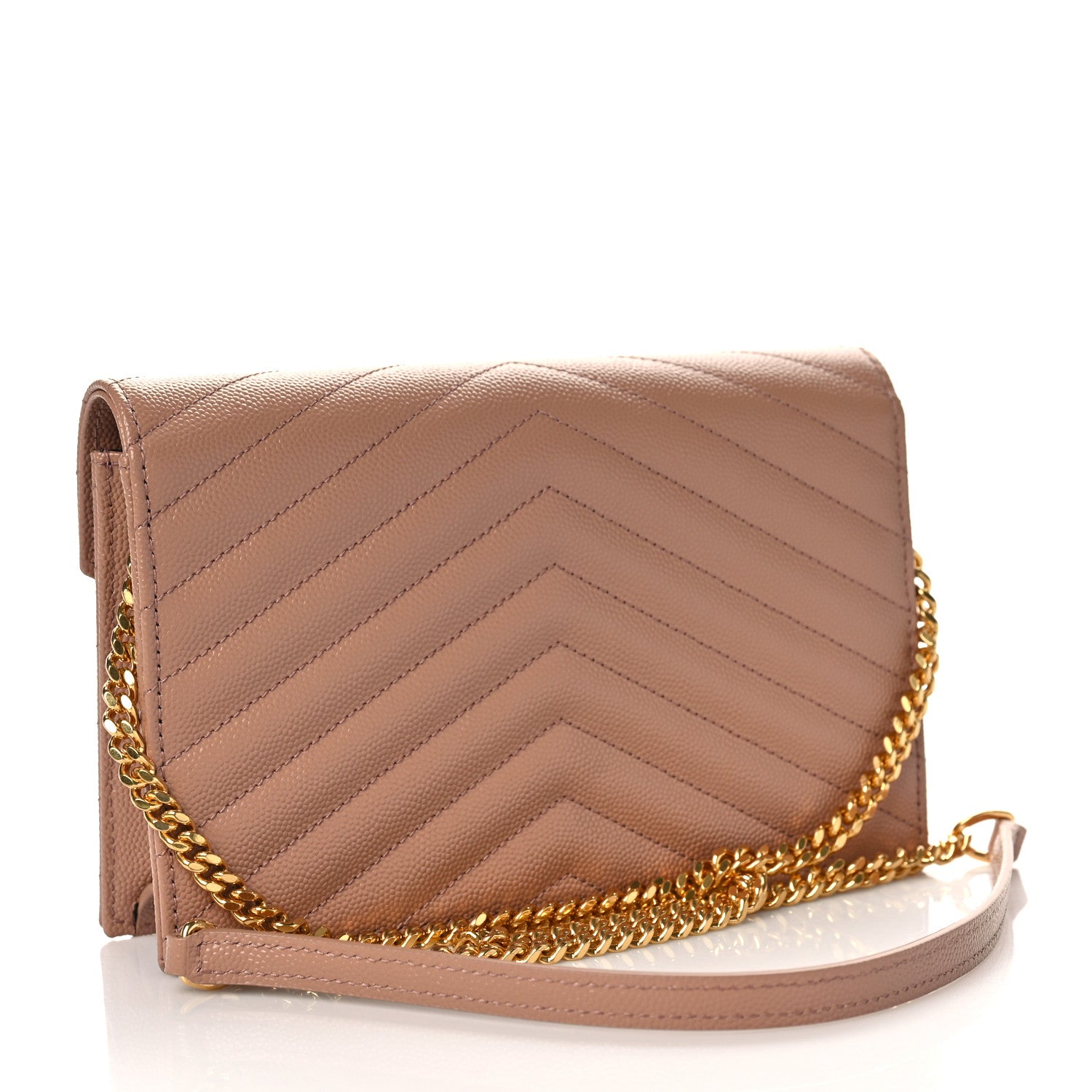 Saint Laurent Grain De Poudre Matelasse Chevron Cassandre Envelope Chain Wallet Vintage Peach 2 of 7