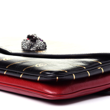 Gucci Calfskin Diagonal GG Medium Thiara Double Envelope Shoulder Bag Black Red 10 of 16