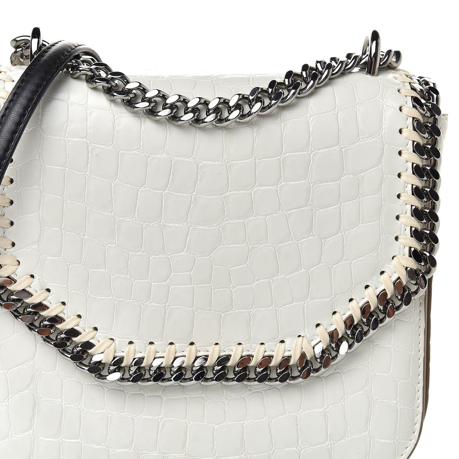 Stella McCartney Embossed Crocodile Effect Medium Falabella Box Shoulder Bag Ivory 9 of 10