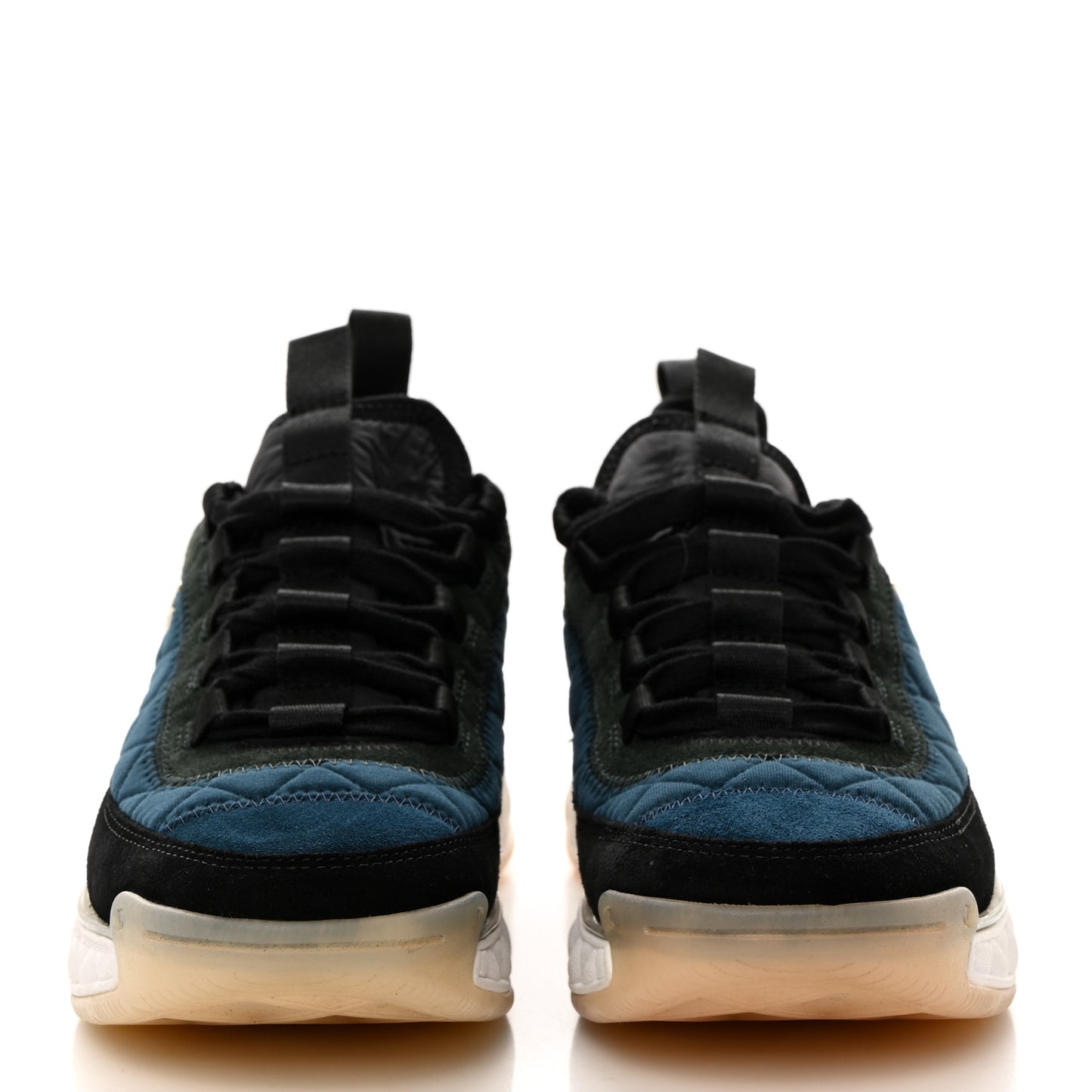 Fabric Suede Calfskin CC Sneakers 37.5 Dark Blue Dark Green Light Orange
