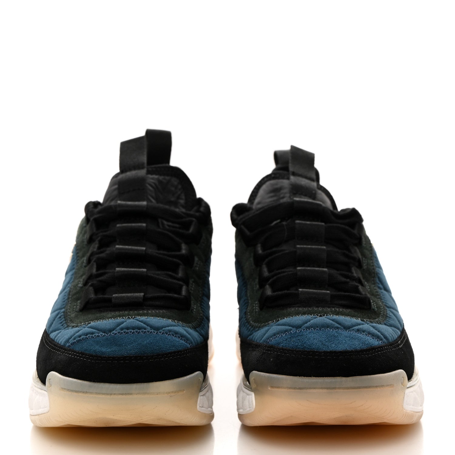Chanel Fabric Suede Calfskin CC Sneakers 37.5 Dark Blue Dark Green Light Orange 2 of 9