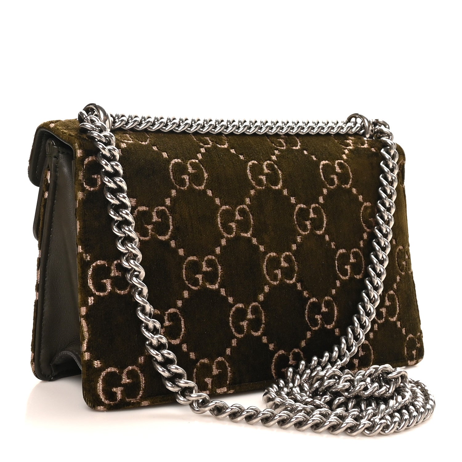 Gucci Velvet Moon Calfskin Crystal GG Monogram Small Dionysus Shoulder Bag Dark Olive Rose Gold 3 of 10