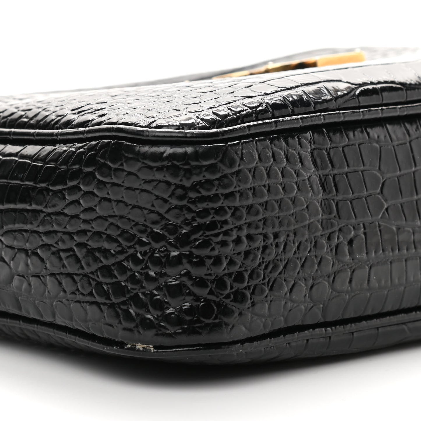 Patent Calfskin Crocodile Embossed Monogram Lou Camera Bag Black