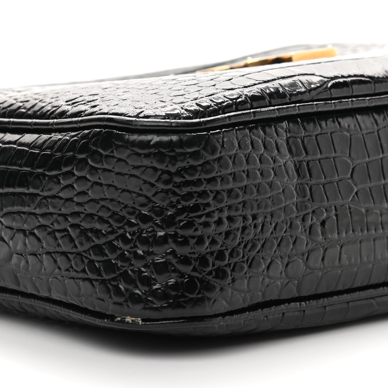 Saint Laurent Patent Calfskin Crocodile Embossed Monogram Lou Camera Bag Black 8 of 12