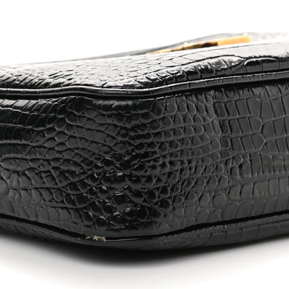 Saint Laurent Patent Calfskin Crocodile Embossed Monogram Lou Camera Bag Black 8 of 12