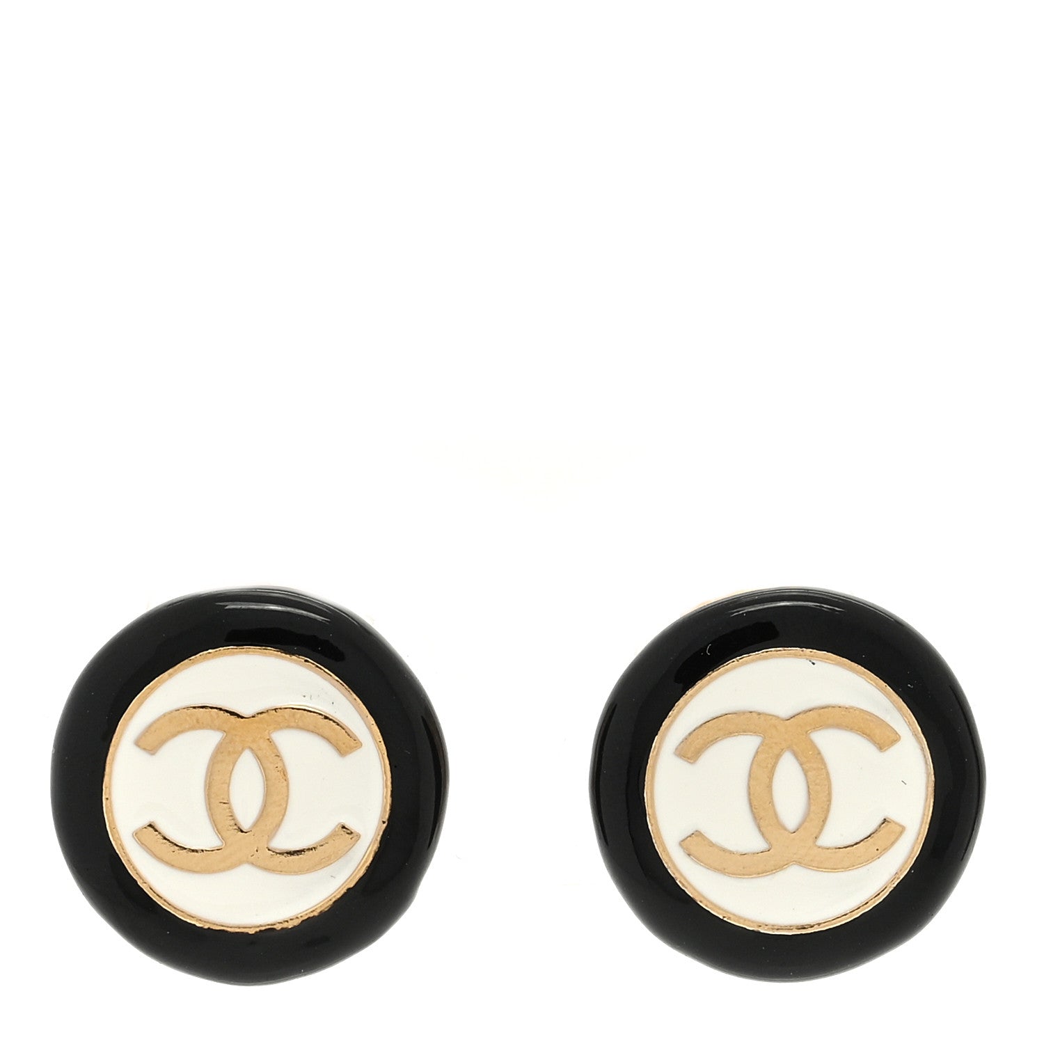 Chanel Enamel CC Clip On Earrings Black White 1 of 4