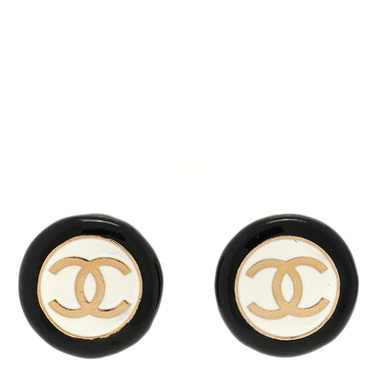 Chanel Enamel CC Clip On Earrings Black White 1 of 4