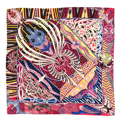 Hermes Cashmere Silk Kawa Ora Shawl 140 Fuchsia Marron Jaune 1 of 5