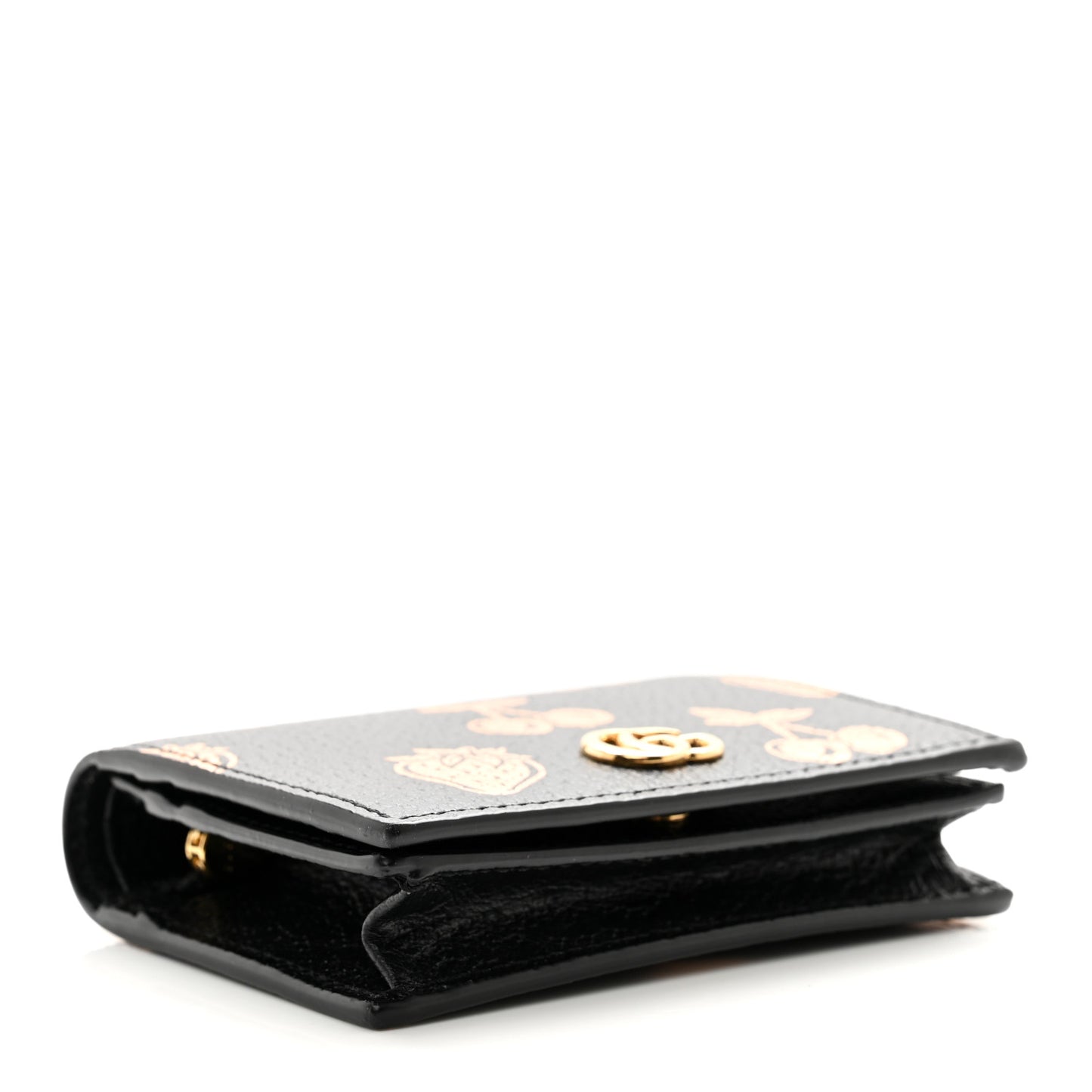 Textured Dollar Calfskin Berry Print GG Marmont Card Case Black Light Copper