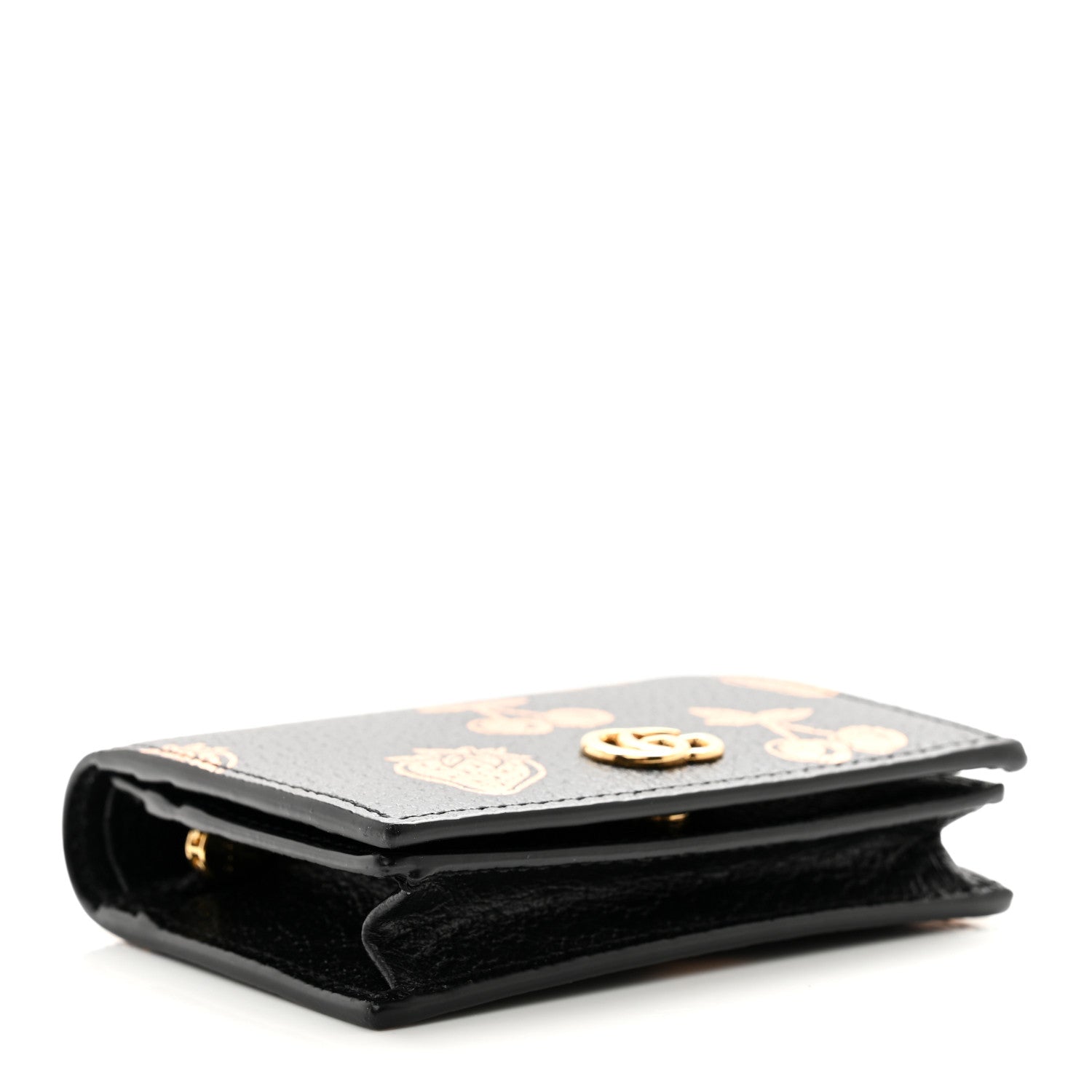 Gucci Textured Dollar Calfskin Berry Print GG Marmont Card Case Black Light Copper 4 of 8