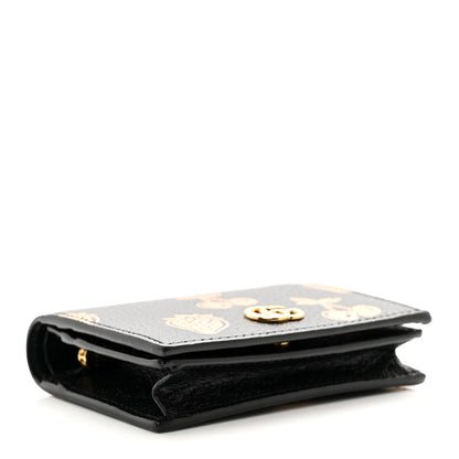 Gucci Textured Dollar Calfskin Berry Print GG Marmont Card Case Black Light Copper 4 of 8