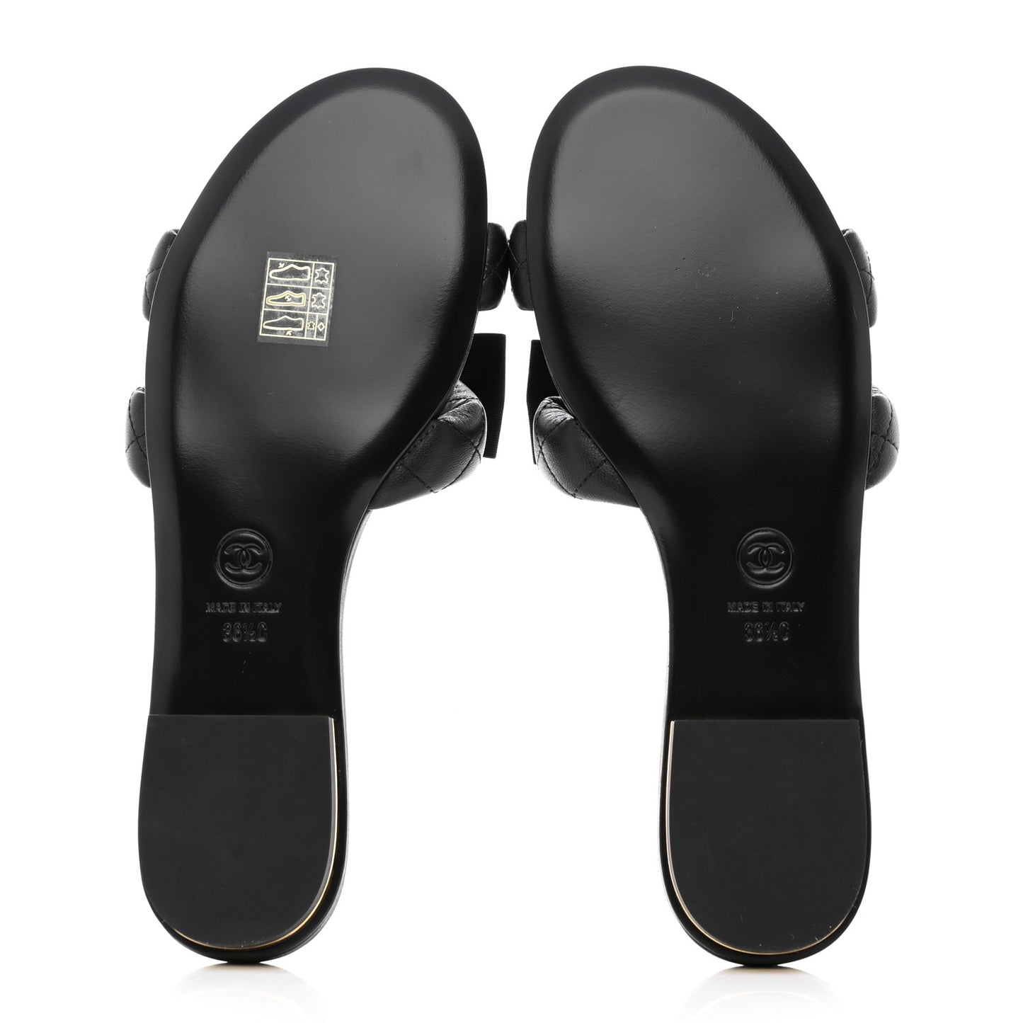 Lambskin Pearl Bow CC Mules 36.5 Black