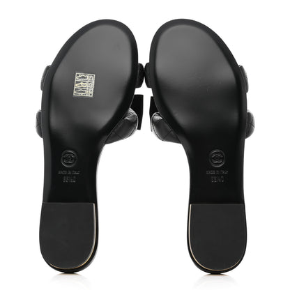 Chanel Lambskin Pearl Bow CC Mules 36.5 Black 5 of 9