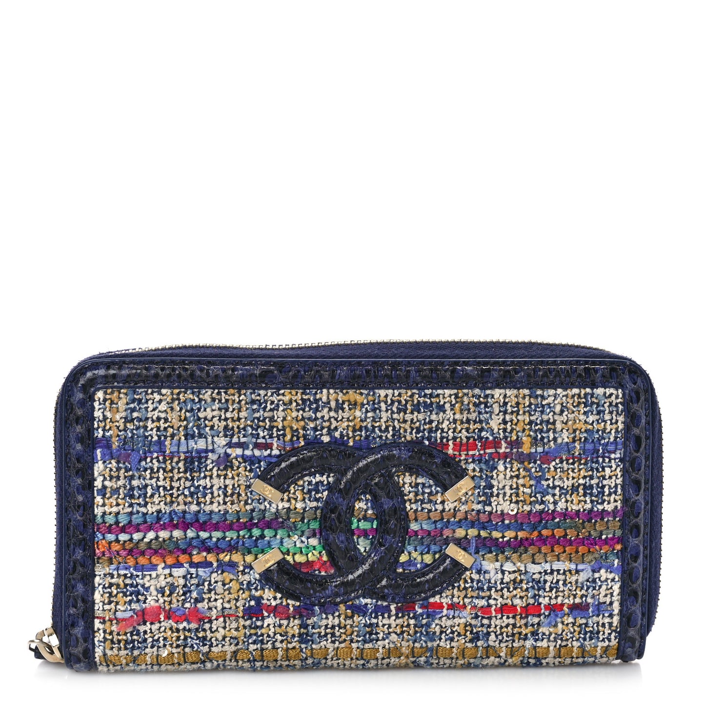 Tweed Snakeskin Quilted CC Filigree Zip Around Wallet Blue Multicolor