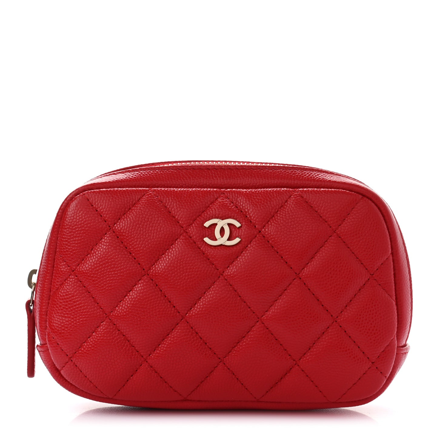 Caviar Quilted Small Curvy Pouch Cosmetic Case Red