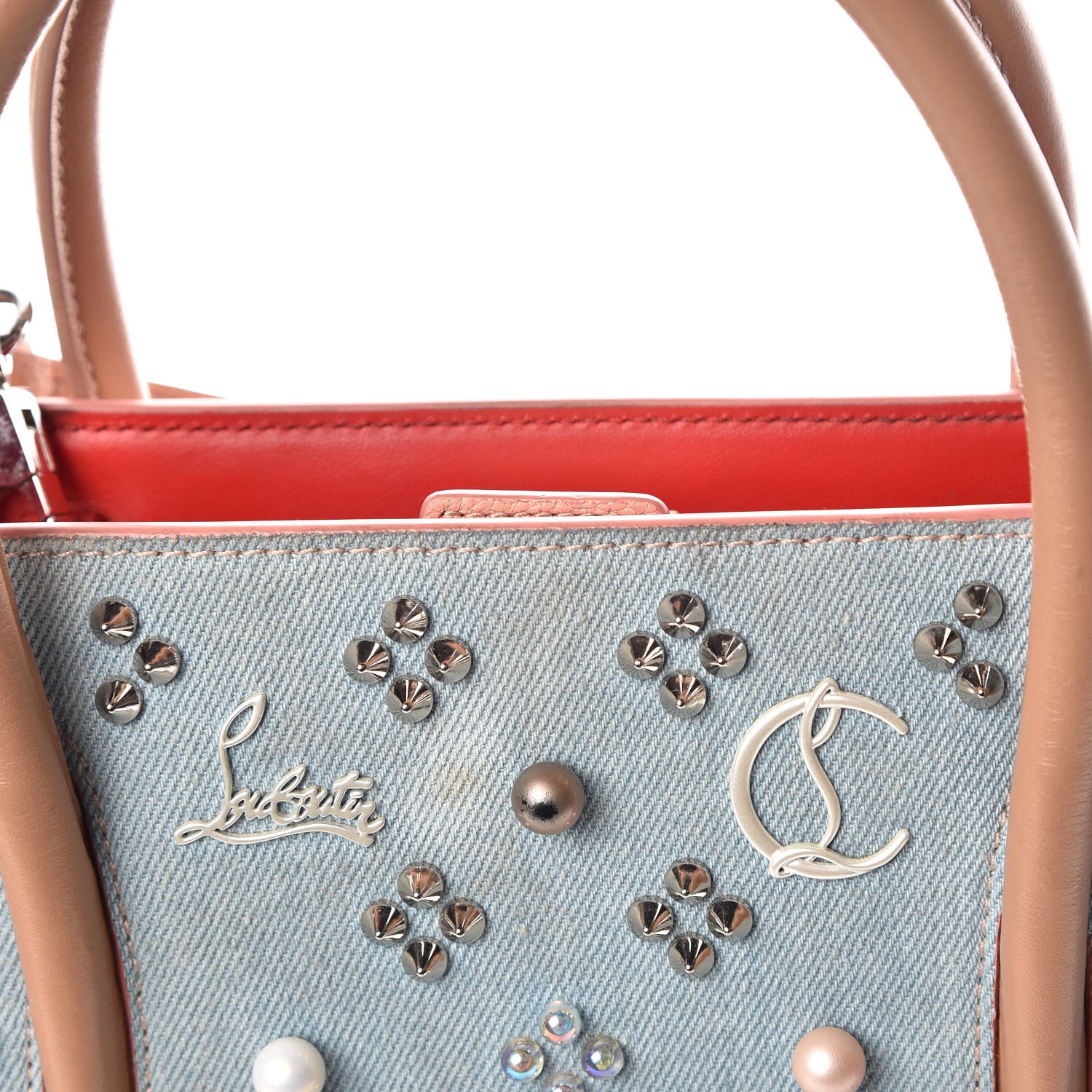 Christian Louboutin Denim Calfskin Patent Pearl Studded Loubinthesky Medium Paloma Blue 12 of 29