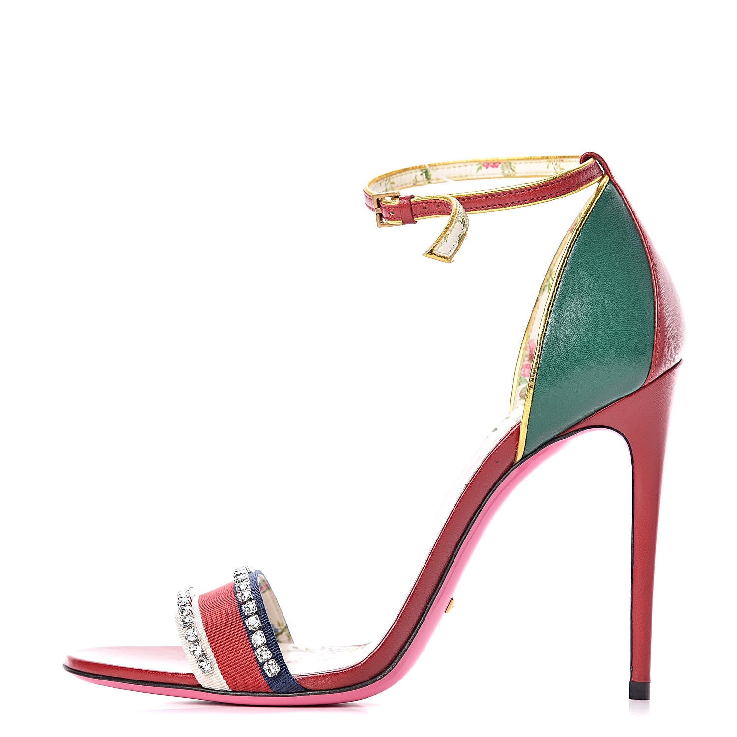 Gucci Crystal Isle Ankle Strap Sandals 39.5 Web Red 1 of 10