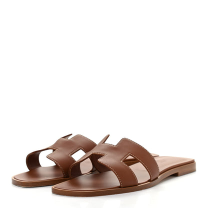 Hermes Box Calfskin Oran Sandals 38 Gold 3 of 10