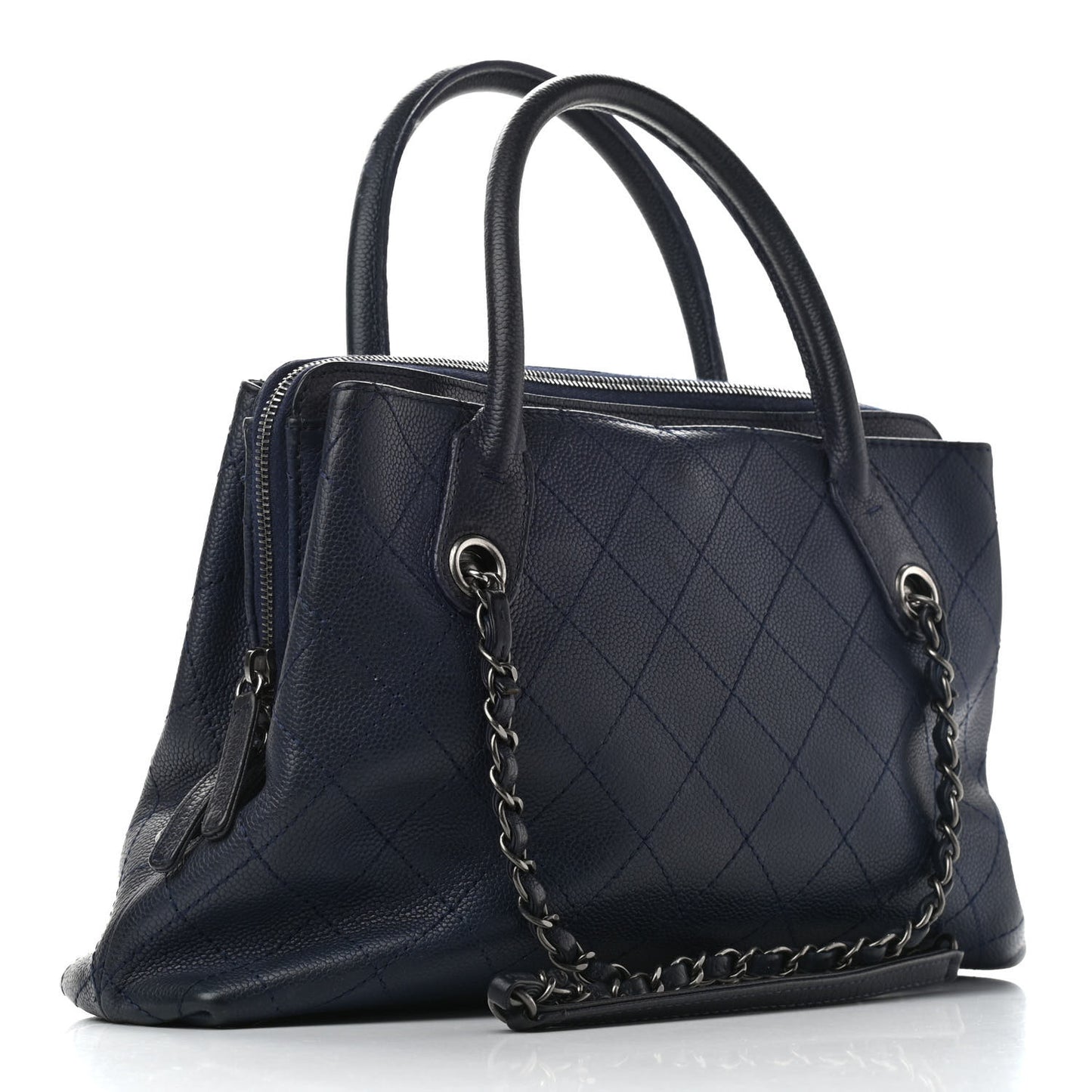 Grained Vegetal Calfskin Small Urban Shopping Tote Navy