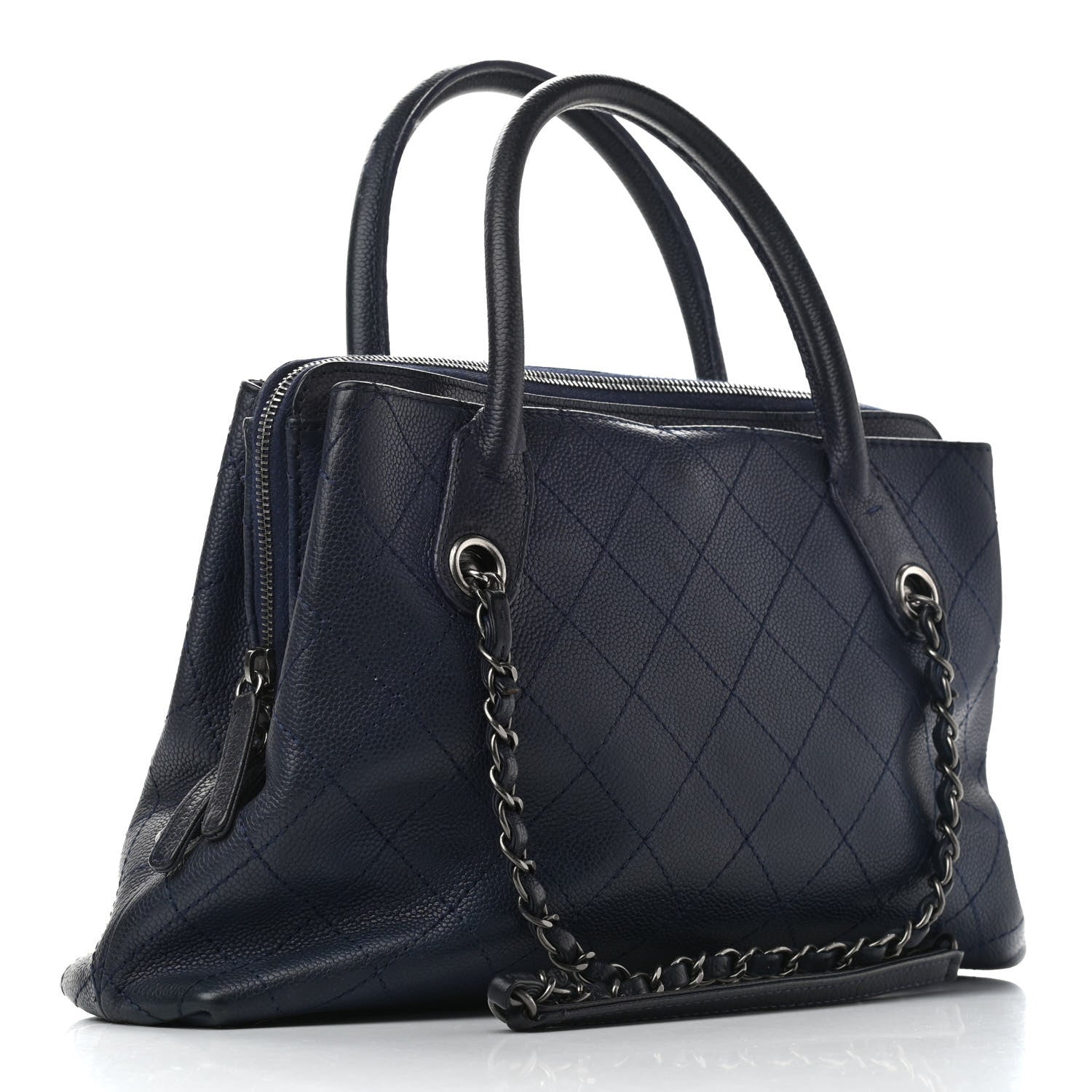 Chanel Grained Vegetal Calfskin Small Urban Shopping Tote Navy 3 of 13