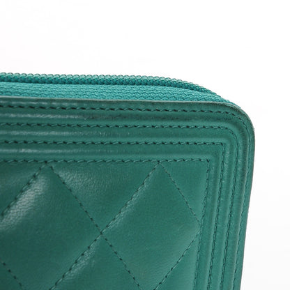 Chanel Lambskin Quilted Boy Zip Around Wallet Green 5 of 18