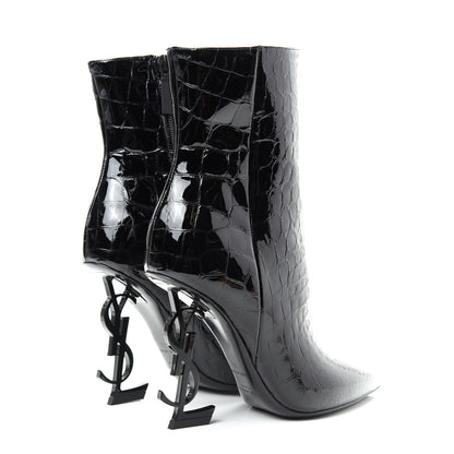Saint Laurent Alligator Embossed Patent Calfskin Opyum 110 Ankle Boots 36 Black 4 of 11
