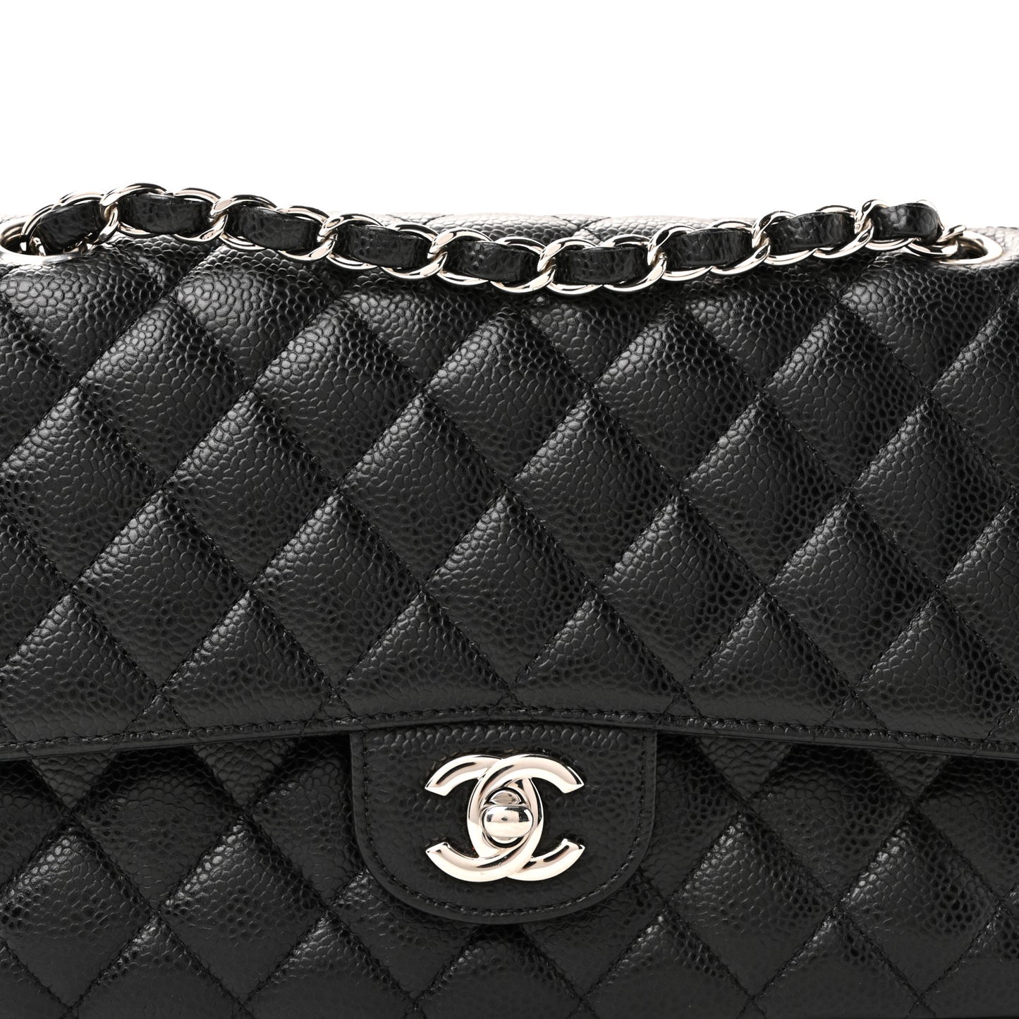Caviar Quilted Medium Double Flap Black