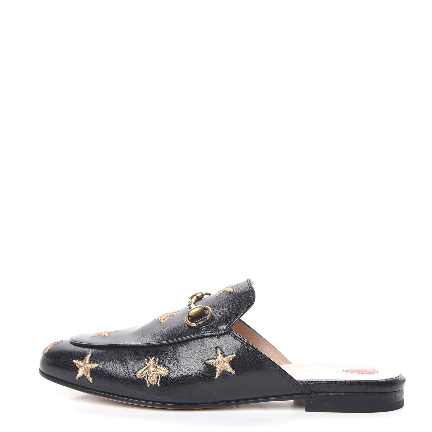 Gucci Goatskin Bee Star Embroidered Womens Princetown Slippers 37 Black 1 of 10