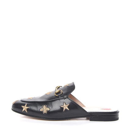Gucci Goatskin Bee Star Embroidered Womens Princetown Slippers 37 Black 1 of 10