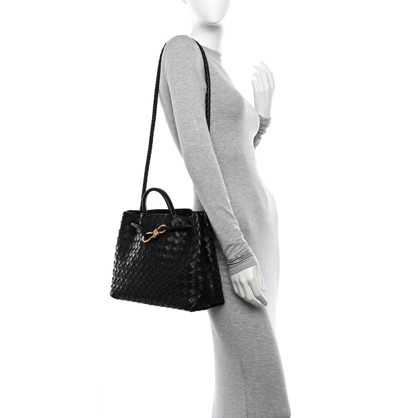 Nappa Intrecciato Medium Andiamo Shoulder Bag Black