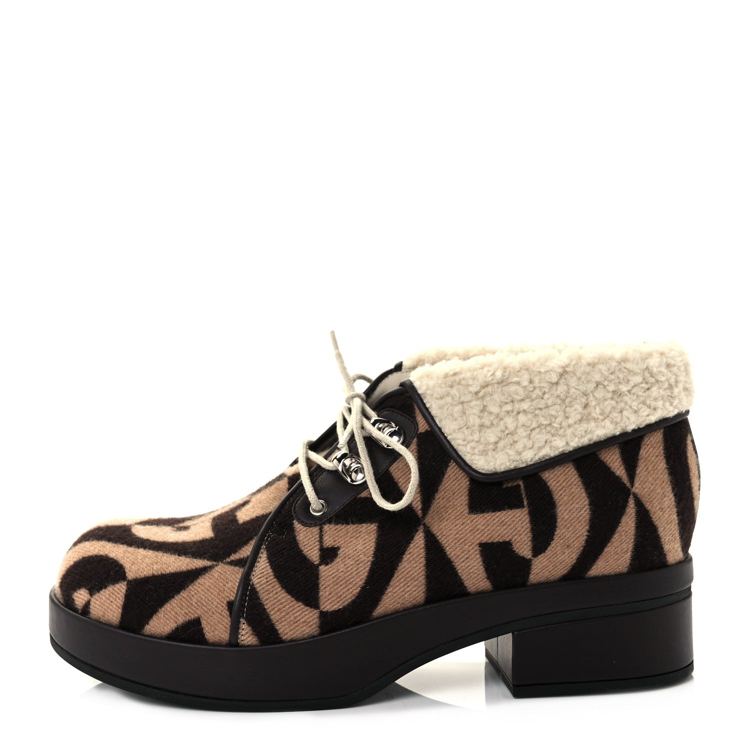 Gucci Wool Faux Shearling G Rhombus Womens Victor Ankle Boots 40 Beige Cocoa 1 of 7