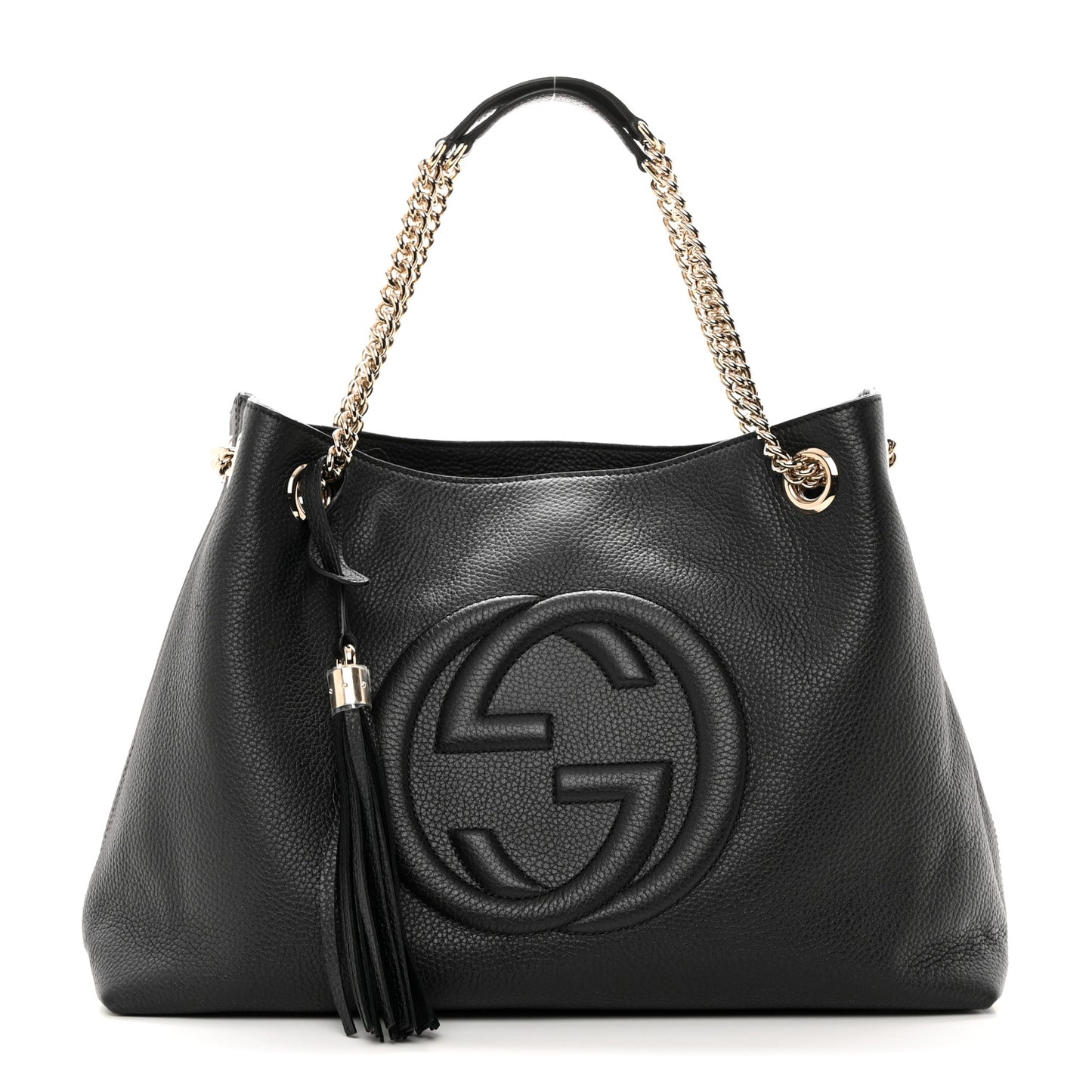 Pebbled Calfskin Medium Soho Chain Shoulder Bag Black