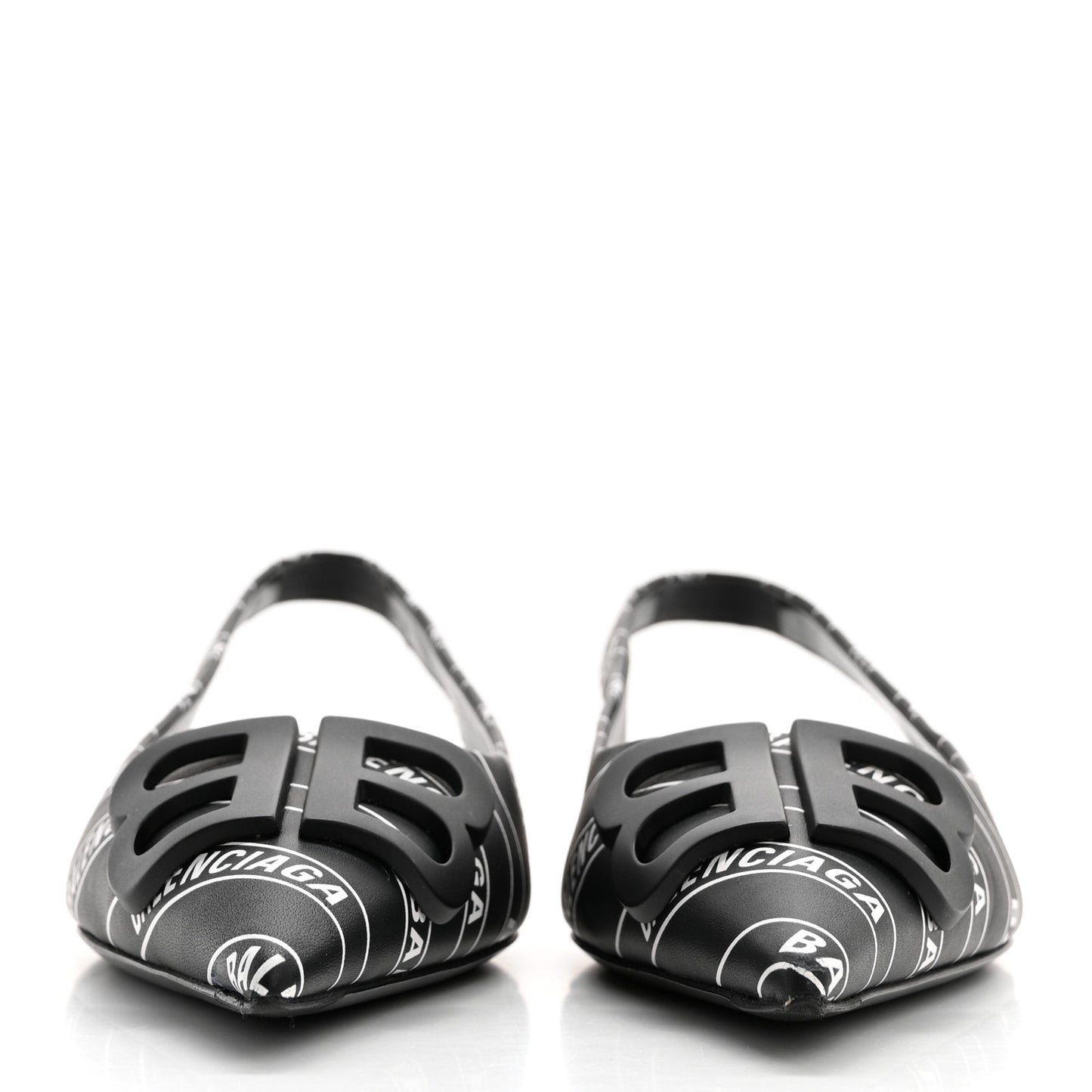 Calfskin Diagonal Allover Logo Print BB Knife Pointy Toe Slingback Flats 35.5 Black White