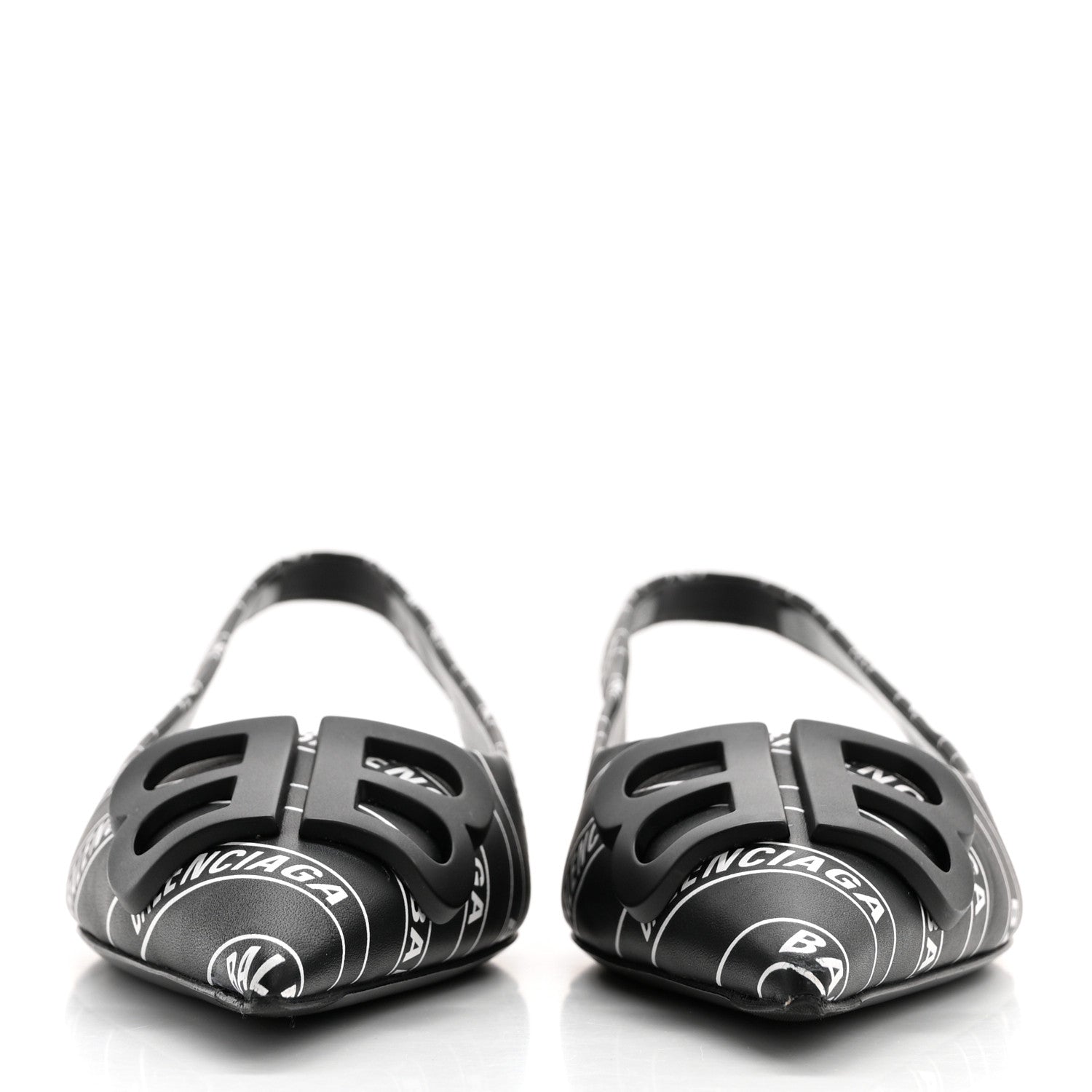 Balenciaga Calfskin Diagonal Allover Logo Print BB Knife Pointy Toe Slingback Flats 35.5 Black White 2 of 9