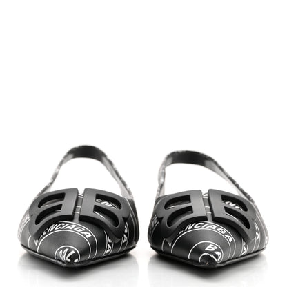 Balenciaga Calfskin Diagonal Allover Logo Print BB Knife Pointy Toe Slingback Flats 35.5 Black White 2 of 9