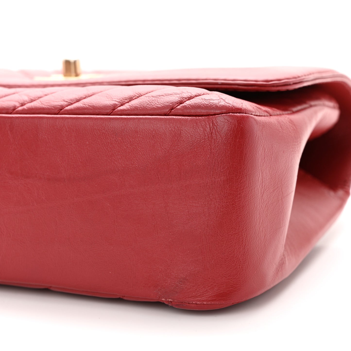 Calfskin Chevron Quilted Top Handle Flap Red