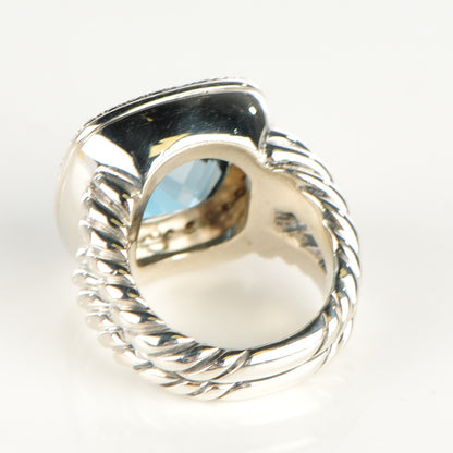 David Yurman Sterling Silver Diamond Blue Topaz 14mm Albion Ring 52 6 2 of 5