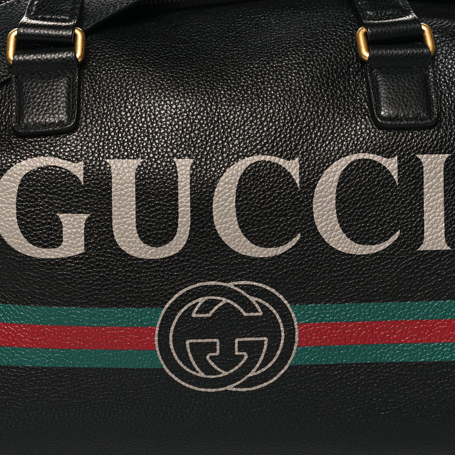 Grained Calfskin Logo Duffle Bag Black