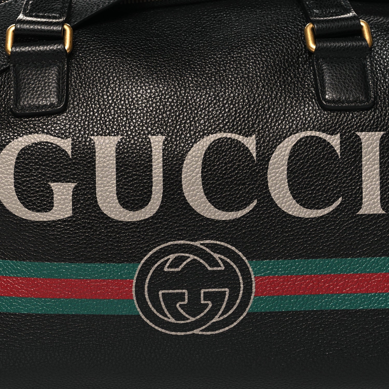 Gucci Grained Calfskin Logo Duffle Bag Black 7 of 11