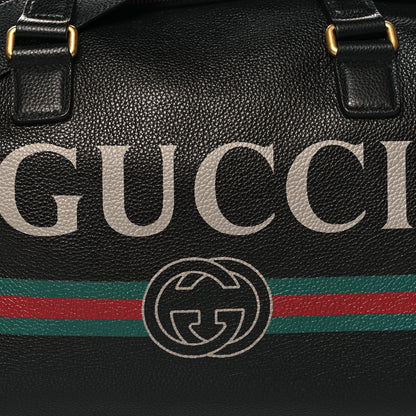 Gucci Grained Calfskin Logo Duffle Bag Black 7 of 11