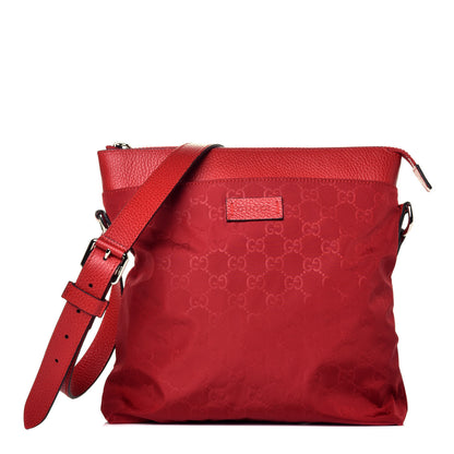 Gucci Nylon Monogram Dollar Calfskin Flat Messenger Bag Vibrant Red 1 of 9