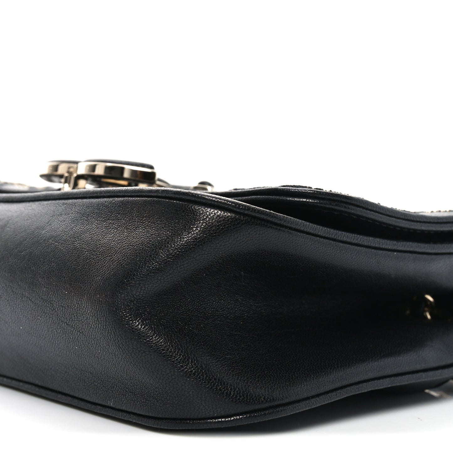 Calfskin Chevron Beaded Chain Mini Square Flap Black